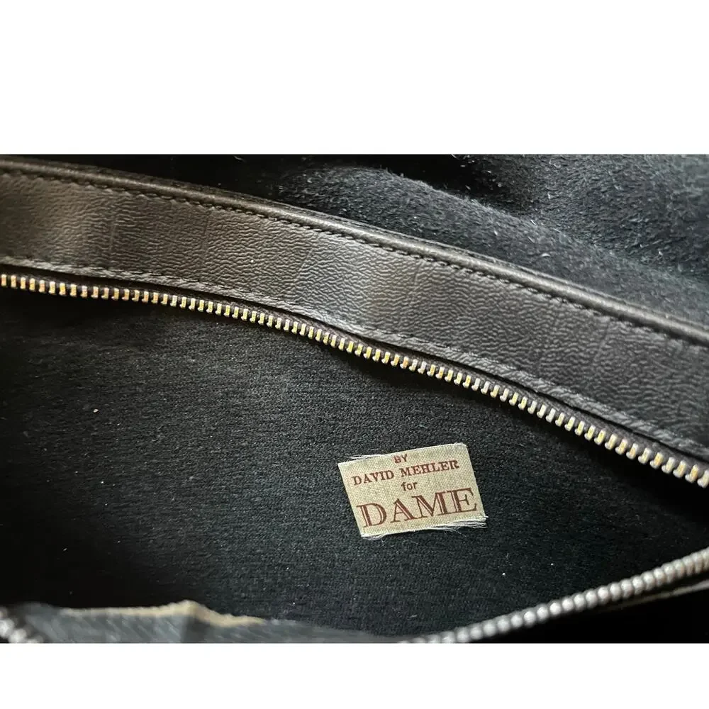 Vintage 70s David Mehler DAME Black Leather Envelope Clutch Snakeskin Trim